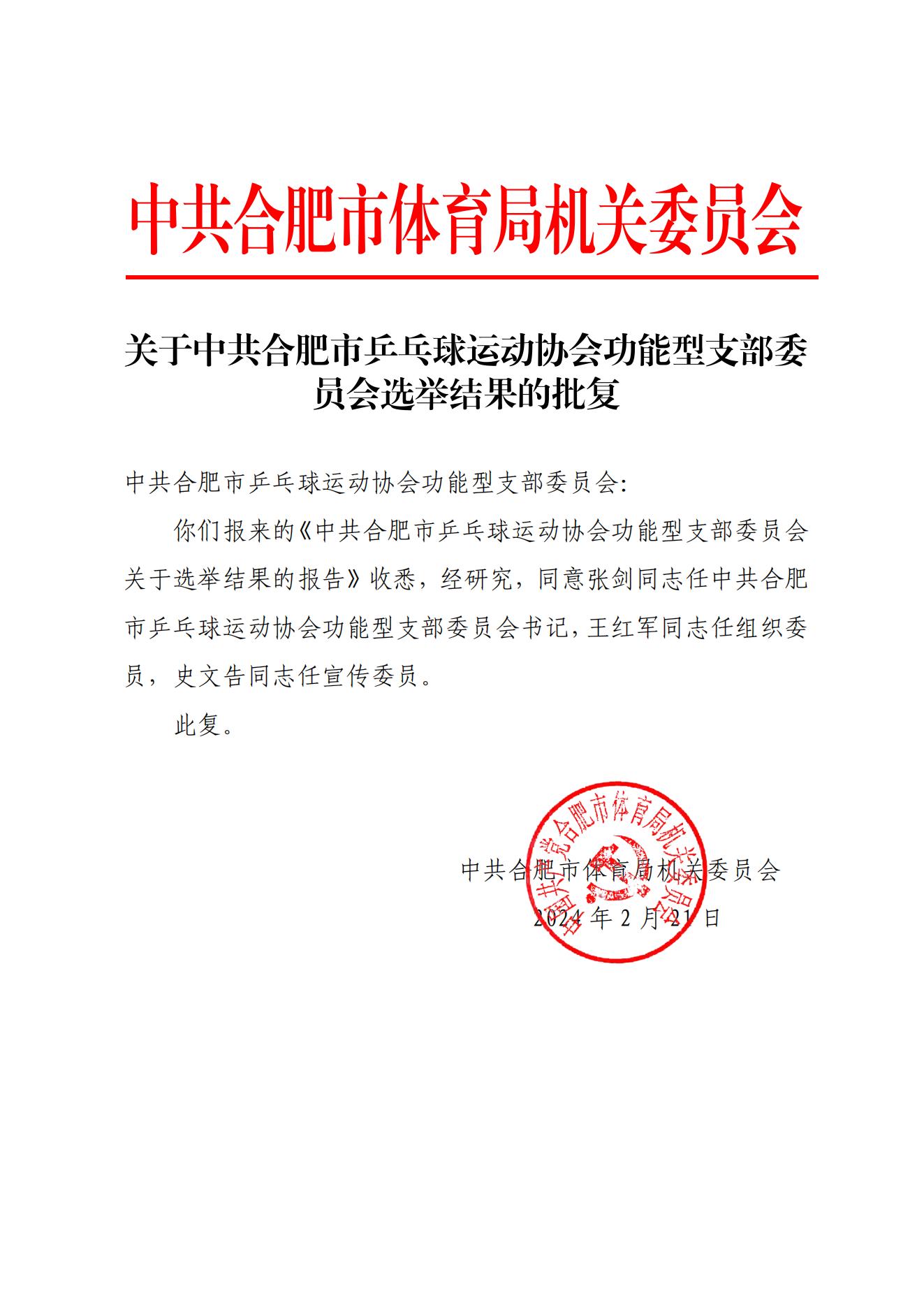 关于中共合肥市乒乓球运动协会功能型支部委员会选举结果的批复（党委红头）_00.jpg